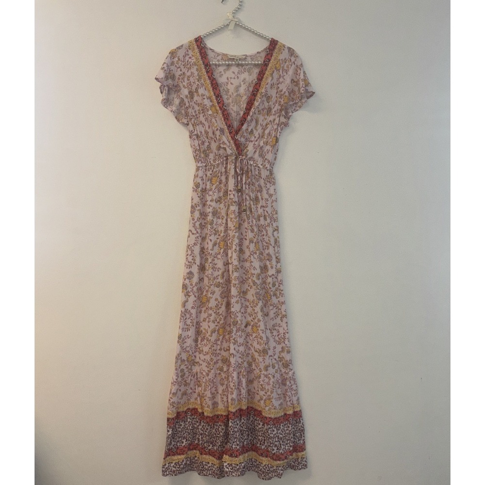 Dress Size Xs Cottage Core Classy Y2K Milkmaid Bow Flower Long‎ Vneck Boho Flowy